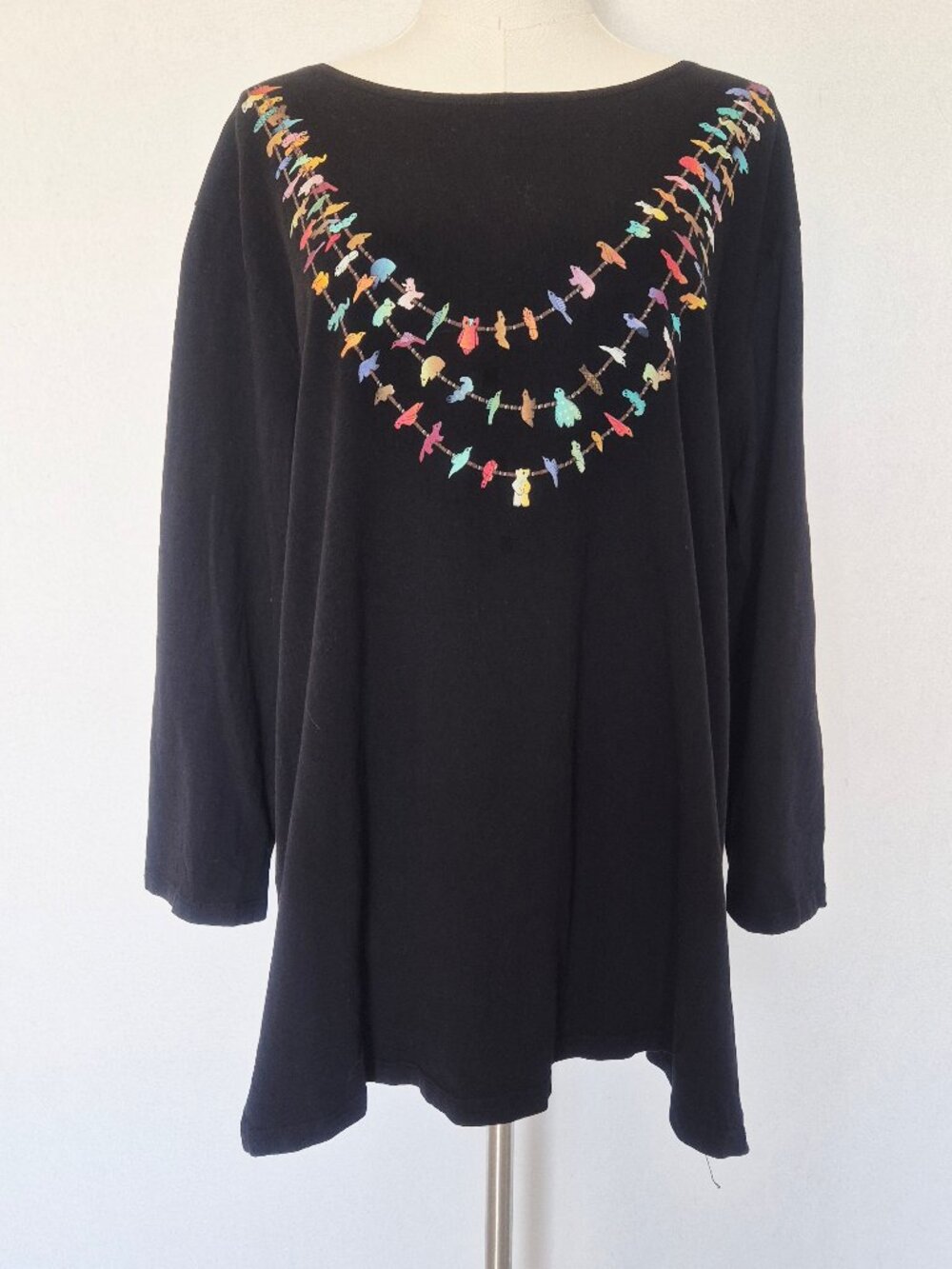 Sabaku Artwear Animal Necklace Tunic T-Shirt Long Sleeve Cotton Black - Picture 2 of 12